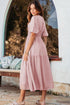 Puff Sleeve Pleated High Waist Flowy Long Dress